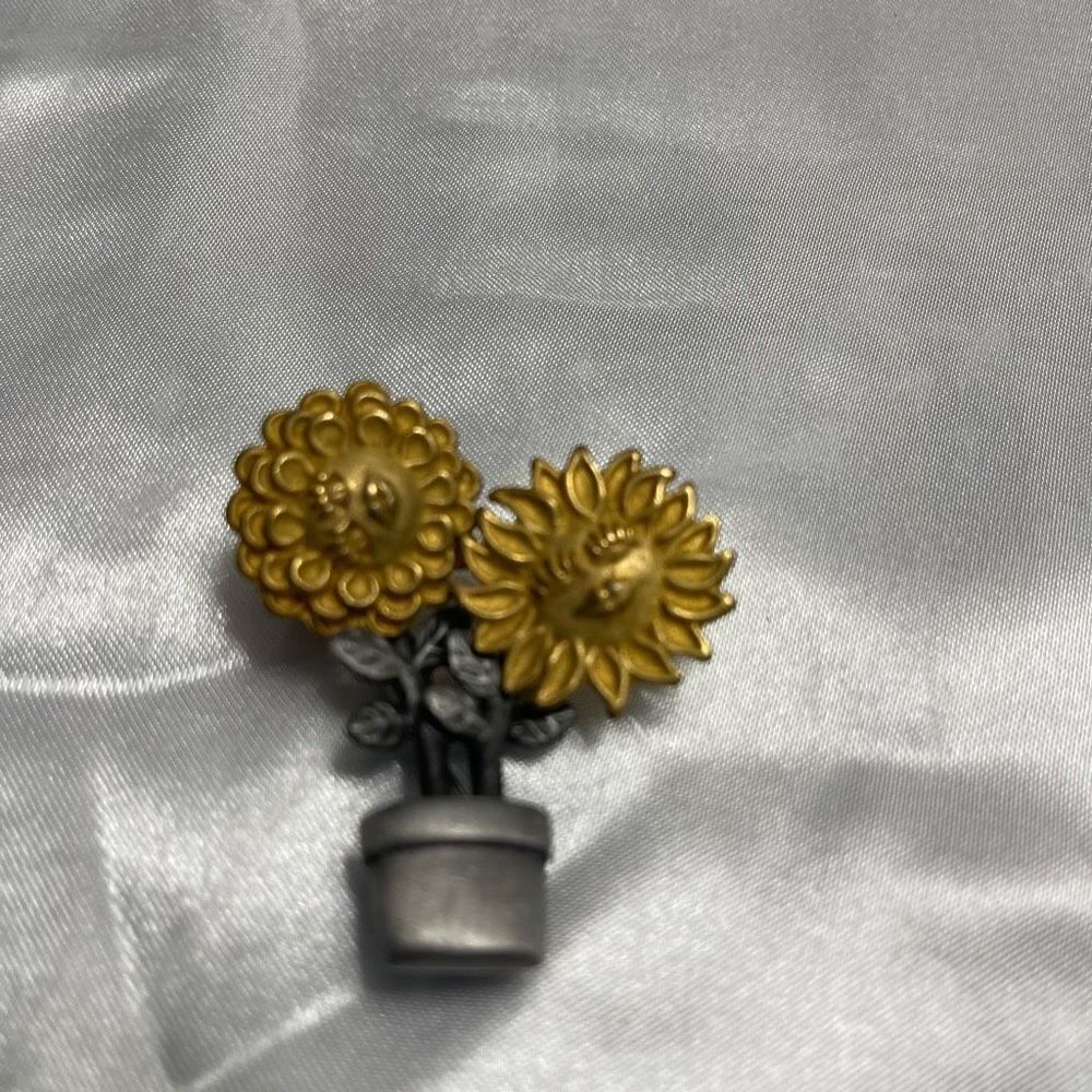 OAJC Flower Pot Potted Plant Double Sunflower VTG Brooch Pin